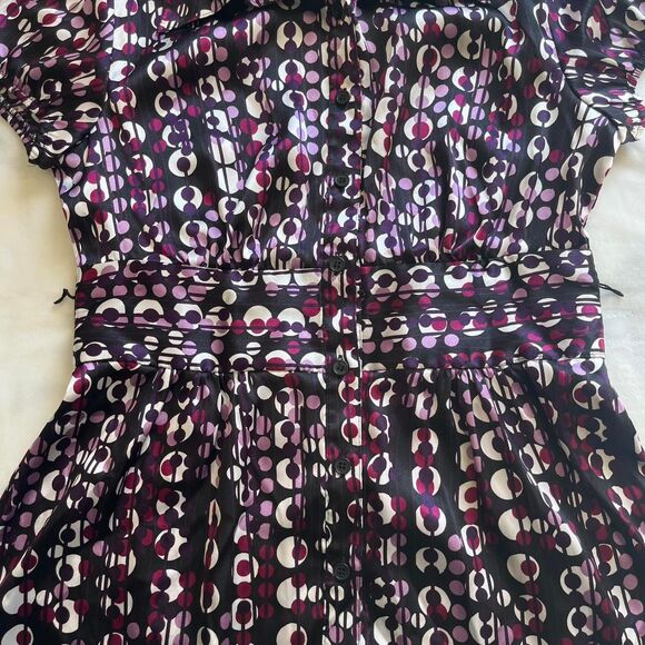 Y2K AB Studio purple white & black mod print satin blouse empire waist sz small - Picture 4 of 7